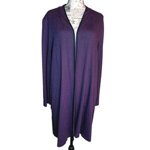 J. Jill Wearever Collection Large Purple Black Mirco Houndstooth Long Cardigan
